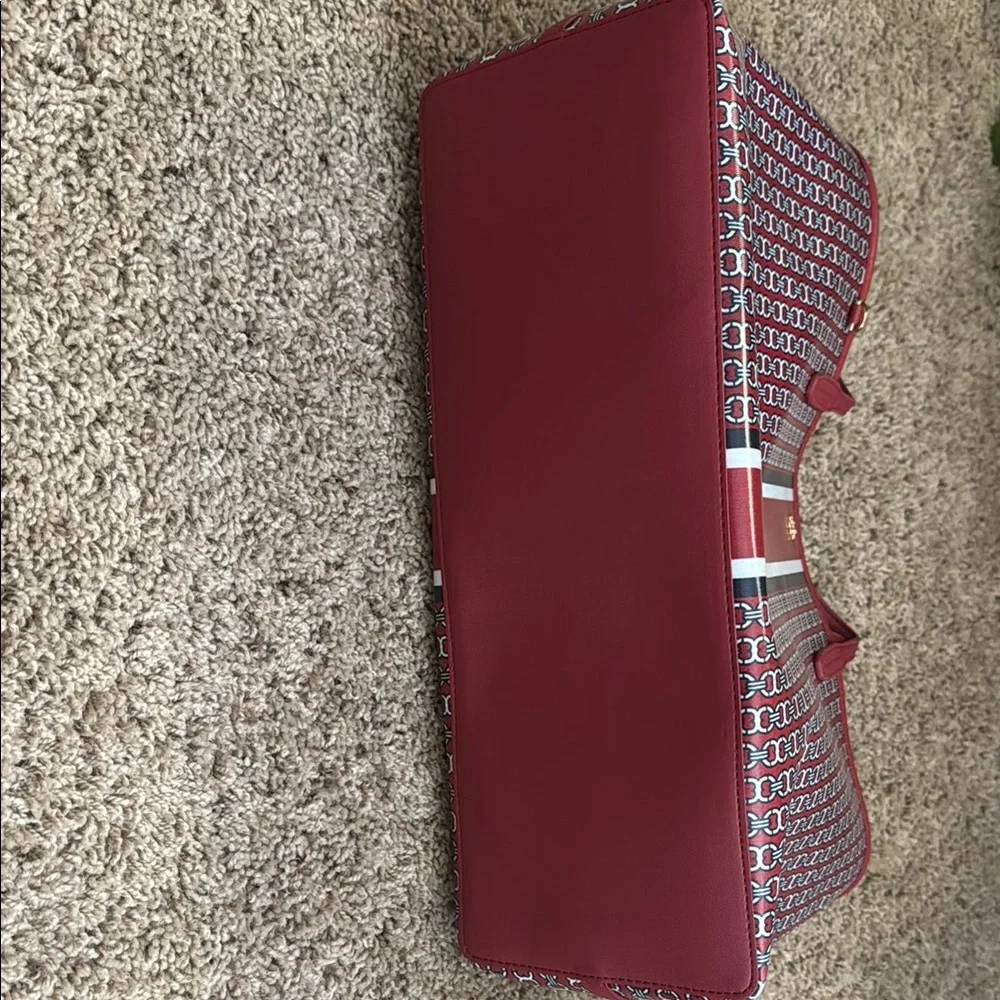 Tory Burch Red Logo-Pattern Gemini Link coated canvas tote bag